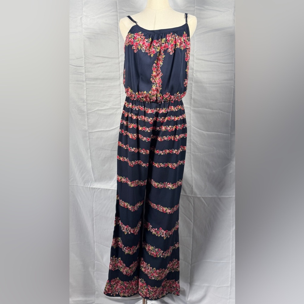 (S) FOREVER 21 String Tank Jumpsuit-Dark Blue w/ floral stripes